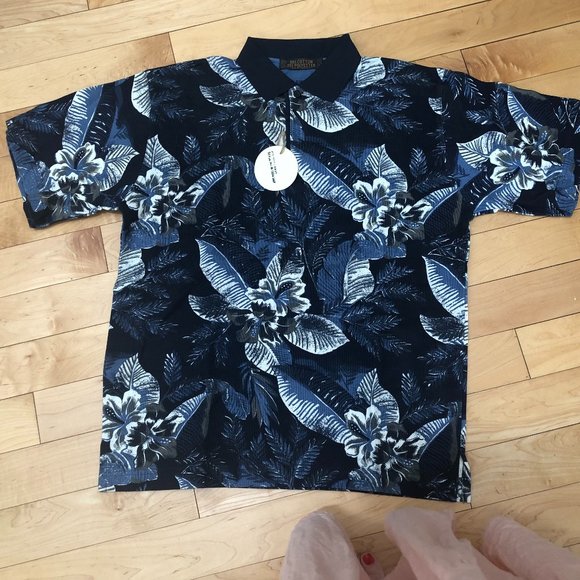 NWT FRYDAY CLUB Polo Shirt Navy/White Floral Print Size L Father's Day Gift! - Picture 4 of 11